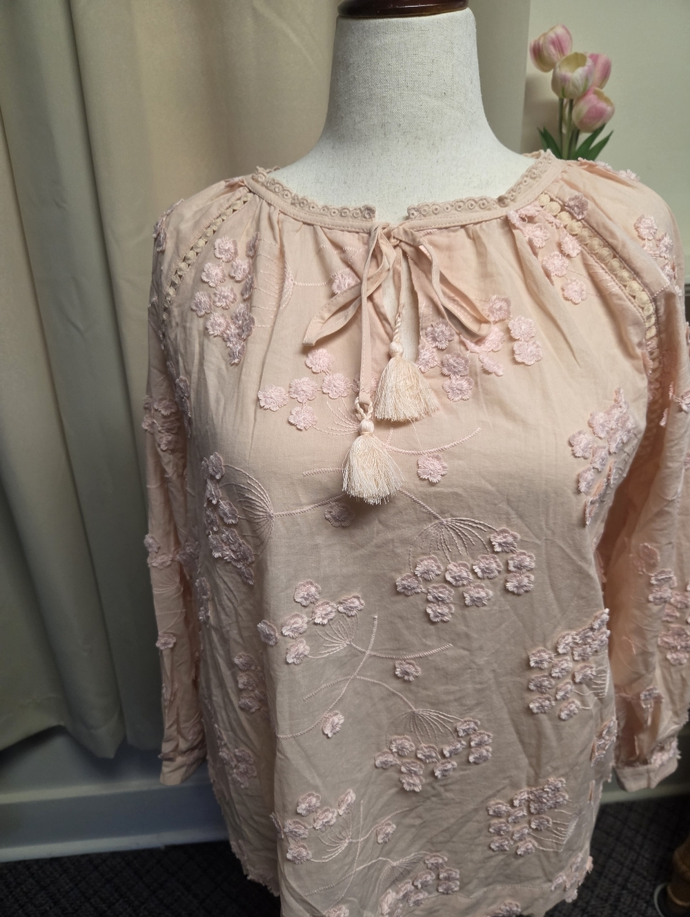 Cato Women’s Embroidered Peasant Blouse - Peach Powder Size 14/16W